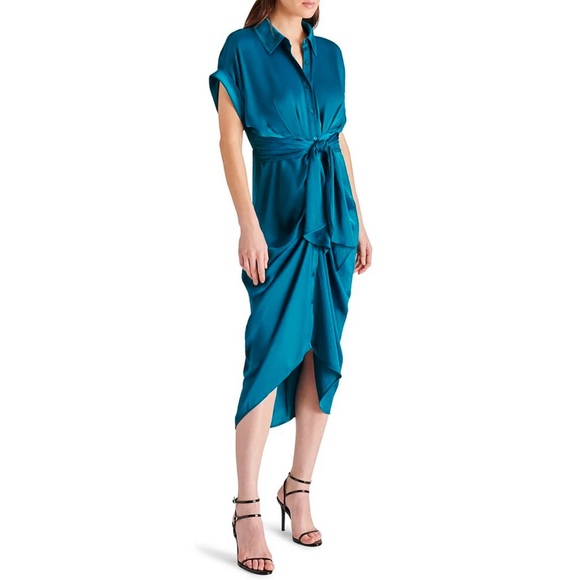 Steve Madden Dresses & Skirts - NWT Steve Madden Alicia Ruched Tie Front Shirtdress Moroccan Blue Size: Small